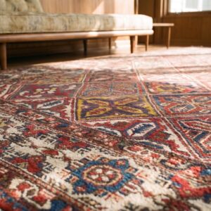 Antique Late 19th Century Tribal Geometric Diamond Garden Design Oversized Persian Bakhtiari Rug (SKU 20248) - in-room detail