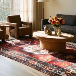 Late 19th Century Antique Tribal Geometric Medallion Caucasian Lori Pambak Coral Rug (SKU 21670) - room view