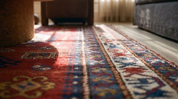 Late 19th century antique tribal geometric medallion caucasian lori pambak coral rug (sku 21670) - in-room detail
