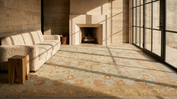 Antique light blue allover design square agra rug 7 Antique light blue allover design square agra rug (sku 19083) - room view
