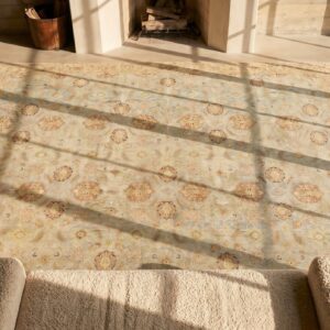 Antique Light Blue Allover Design Square Agra Rug (SKU 19083) - styled overhead view
