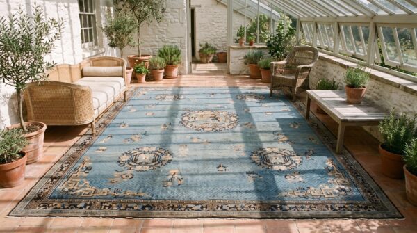 Light blue antique bird of paradise chinese dragon design big oversized peking rug 9 Light blue antique bird of paradise chinese dragon design big oversized peking rug (sku 21522) - room view