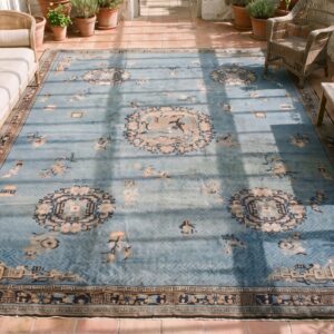 Light Blue Antique Bird of Paradise Chinese Dragon Design Big Oversized Peking Rug (SKU 21522) - styled overhead view