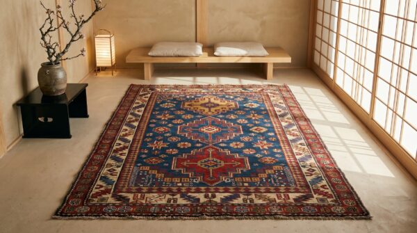 Light blue antique caucasian late 19th century tribal wool pile shirvan rug 8 Light blue antique caucasian late 19th century tribal wool pile shirvan rug (sku 18315) - room view