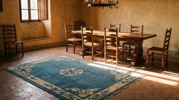 Light blue antique chinese dragon design medallion peking rug 6 Light blue antique chinese dragon design medallion peking rug (sku 22458) - room view