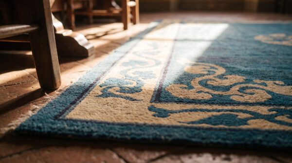 Light blue antique chinese dragon design medallion peking rug 7 Light blue antique chinese dragon design medallion peking rug (sku 22458) - in-room detail