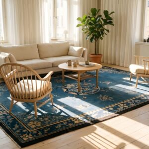 Light Blue Antique Floral Bird Pattern Medallion Chinese Peking Wool Room Size Rug (SKU 23567) - room view