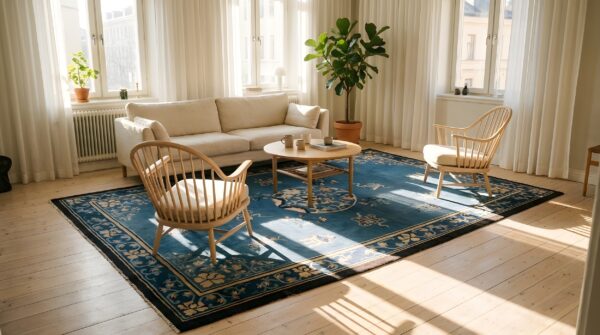 Light blue antique floral bird pattern medallion chinese peking wool room size rug 6 Light blue antique floral bird pattern medallion chinese peking wool room size rug (sku 23567) - room view