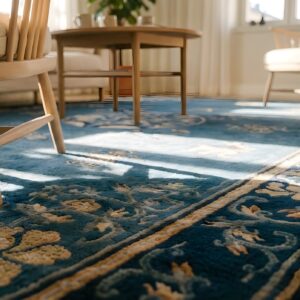 Light Blue Antique Floral Bird Pattern Medallion Chinese Peking Wool Room Size Rug (SKU 23567) - in-room detail