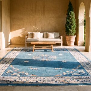 Light Blue Antique Floral Medallion Design Chinese Room Size Area Rug (SKU 24657) - room view