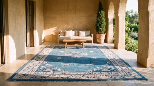 Light blue antique floral medallion design chinese room size area rug 11 Light blue antique floral medallion design chinese room size area rug (sku 24657) - room view