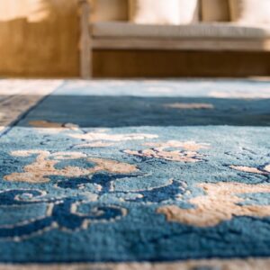 Light Blue Antique Floral Medallion Design Chinese Room Size Area Rug (SKU 24657) - in-room detail