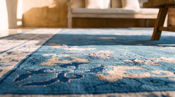 Light blue antique floral medallion design chinese room size area rug 12 Light blue antique floral medallion design chinese room size area rug (sku 24657) - in-room detail