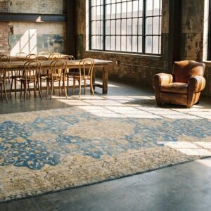 Light Blue Antique Large Fine Floral Persian Kerman Area Rug (SKU 19866) - room view