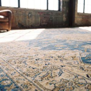 Light Blue Antique Large Fine Floral Persian Kerman Area Rug (SKU 19866) - in-room detail