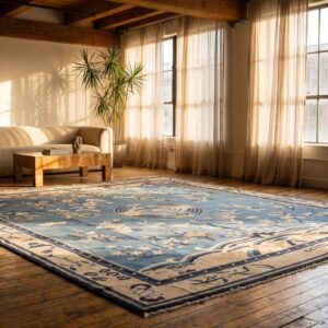 Light Blue Antique Large Size Chinese White Crane Cloud Band Design Peking Rug (SKU 23102) - room view
