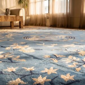 Light Blue Antique Large Size Chinese White Crane Cloud Band Design Peking Rug (SKU 23102) - in-room detail