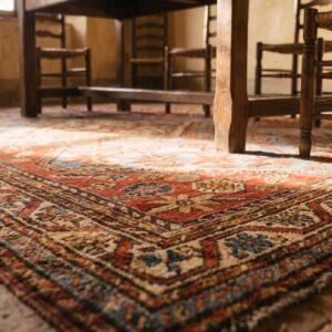 Light Blue Small Scatter Size Antique Tribal Persian Khamse Rug (SKU 17950) - in-room detail