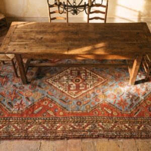 Light Blue Small Scatter Size Antique Tribal Persian Khamse Rug (SKU 17950) - styled overhead view