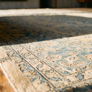 Light Blue And Soft Cream Color Antique Persian Kerman Large Size Rug (SKU 19374) - in-room detail