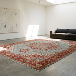 Light Blue Tribal Allover Design Antique Room Size Persian Heriz Serapi Rug (SKU 22110) - room view