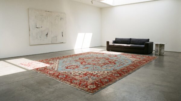 Light blue tribal allover design antique room size persian heriz serapi rug 7 Light blue tribal allover design antique room size persian heriz serapi rug (sku 22110) - room view