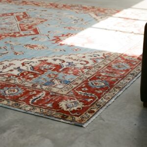 Light Blue Tribal Allover Design Antique Room Size Persian Heriz Serapi Rug (SKU 22110) - in-room detail