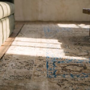 Light Blues and Neutrals Antique Small Scatter Size Persian Kerman Area Rug (SKU 18667) - in-room detail