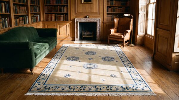 Light color antique allover design mid 18th century wool pile chinese rug 7 Light color antique allover design mid 18th century wool pile chinese rug (sku 20410) - room view