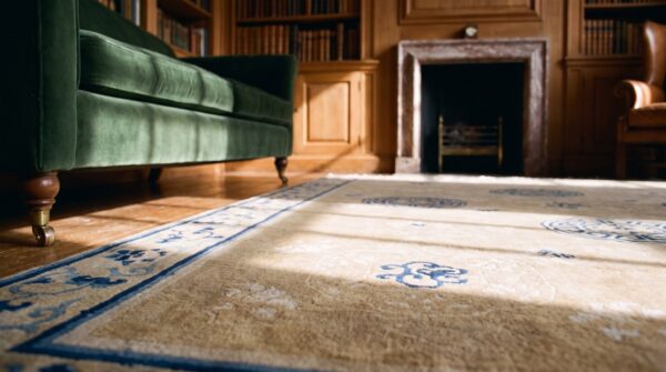 Light color antique allover design mid 18th century wool pile chinese rug 8 Light color antique allover design mid 18th century wool pile chinese rug (sku 20410) - in-room detail