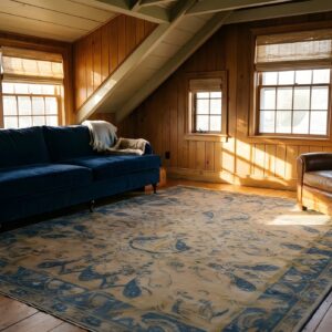 Light Color Antique Artistic Paisley Design Indian Wool Area Rug (SKU 23966) - styled overhead view