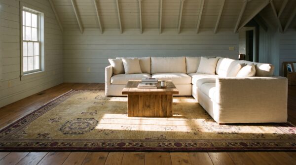 Antique light color big chinese allover floral pattern knotted wool pile rug 7 Antique light color big chinese allover floral pattern knotted wool pile rug (sku 24697) - room view