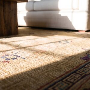 Antique Light Color Big Chinese Allover Floral Pattern Knotted Wool Pile Rug (SKU 24697) - in-room detail