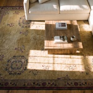 Antique Light Color Big Chinese Allover Floral Pattern Knotted Wool Pile Rug (SKU 24697) - styled overhead view