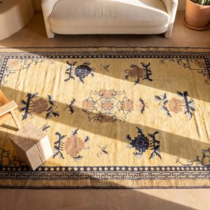 Light Color Antique East Turkestan Khotan Wool Pile Area Rug (SKU 24501) - styled overhead view