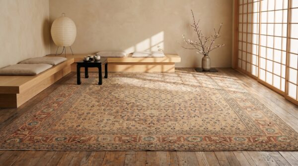 Light color fine weave classic herati design antique persian tabriz rug 7 Light color fine weave classic herati design antique persian tabriz rug (sku 20802) - room view