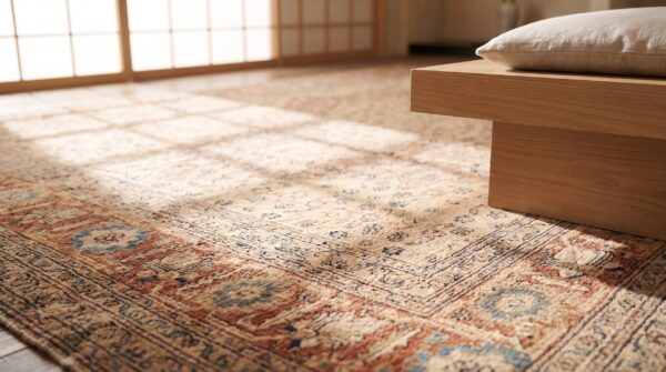 Light color fine weave classic herati design antique persian tabriz rug 8 Light color fine weave classic herati design antique persian tabriz rug (sku 20802) - in-room detail