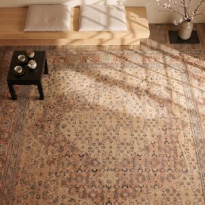 Light Color Fine Weave Classic Herati Design Antique Persian Tabriz Rug (SKU 20802) - styled overhead view