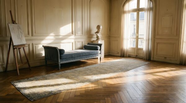 Antique light color floral persian kerman hallway runner wool rug (sku 21716) - room view
