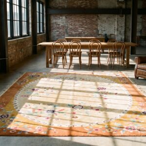 Light Color Oval Shape Field Antique Art Deco Chinese Floral Hand Knotted Rug (SKU 22895) - room view