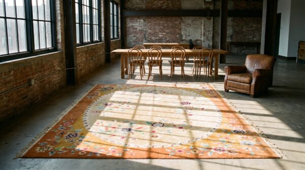 Light color oval shape field antique art deco chinese floral hand knotted rug 7 Light color oval shape field antique art deco chinese floral hand knotted rug (sku 22895) - room view