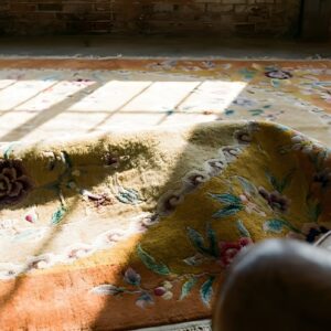 Light Color Oval Shape Field Antique Art Deco Chinese Floral Hand Knotted Rug (SKU 22895) - in-room detail