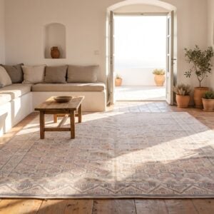 Light Color Tribal Geometric Allover Pattern Antique Indian Cotton Pile Agra Rug (SKU 20317) - room view