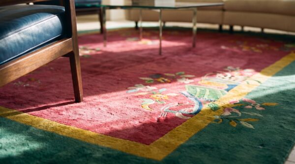 Light coral color antique classic art deco chinese design carpet (sku 23636) - in-room detail