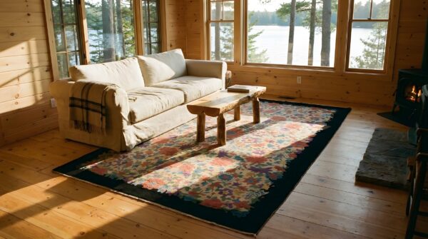 Light cream color antique artistic floral art deco chinese rug (sku 23894) - room view