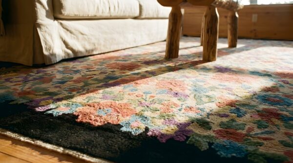 Light cream color antique artistic floral art deco chinese rug (sku 23894) - in-room detail