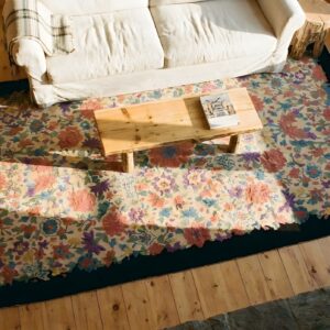 Light Cream Color Antique Artistic Floral Art Deco Chinese Rug (SKU 23894) - styled overhead view