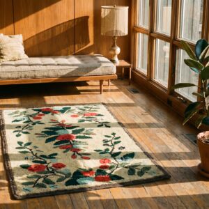Light Cream Color Antique Floral Pattern American Hooked Area Rug (SKU 18428) - room view