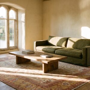 Light Cream Color Antique Tribal Geometric Room Size Persian Sultanabad Rug (SKU 23334) - room view