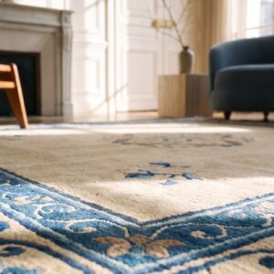 Antique Light Cream Ivory Open Field Color Floral Medallion Peking Chinese Rug (SKU 19771) - in-room detail